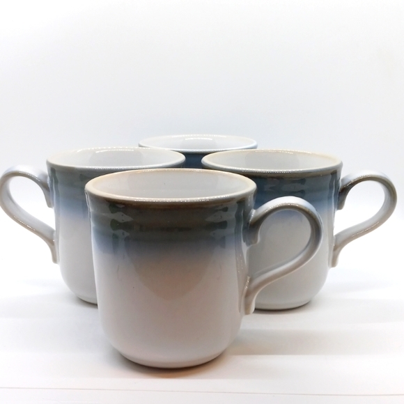 4 VINTAGE BLUE GRAY OMBRÉ NORITAKE JAPANESE STONEWEAR COFFEE TEA MUG CUPS - Picture 3 of 9